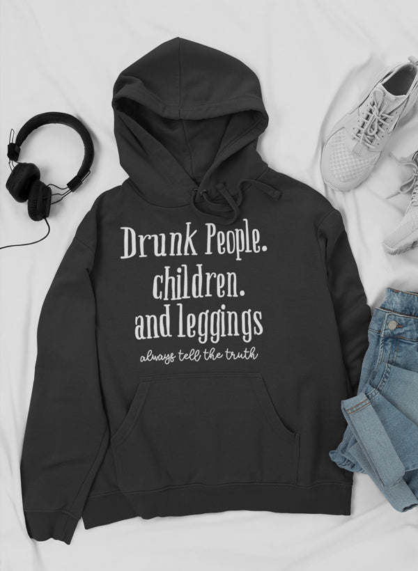 Children's pullover hoodie in black with kangaroo pocket and drawstring hood