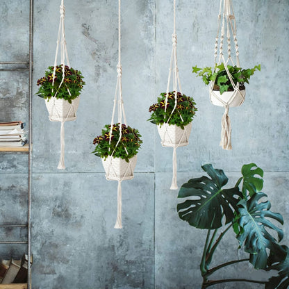 4 PCS Heavy Duty Hanging Plant Holder Natural Cotton Rope Planter Basket with Hanging Ring,Eco-Friendly Hanging Planter Basket Durable Cotton Rope Plant Hanger Space Saving for Indoor Outdoor Garden