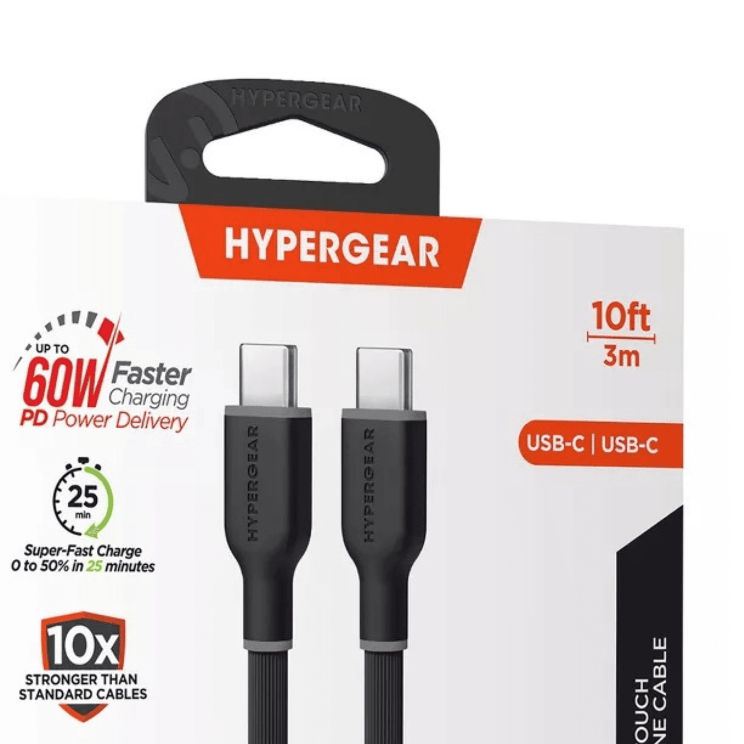 HyperGear Flexi PRO USB-C to USB-C Cable 10ft Black