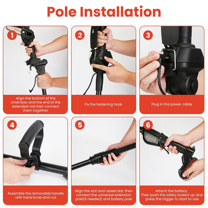 3-in-1 Cordless Electric Pole Saw & Mini Chainsaw & Grass Trimmer Kit with Adjustable Length 2Pcs 21V 1500mAh Batteries 4in/6in Chains Saw Blade 5Pcs Plastic Blades