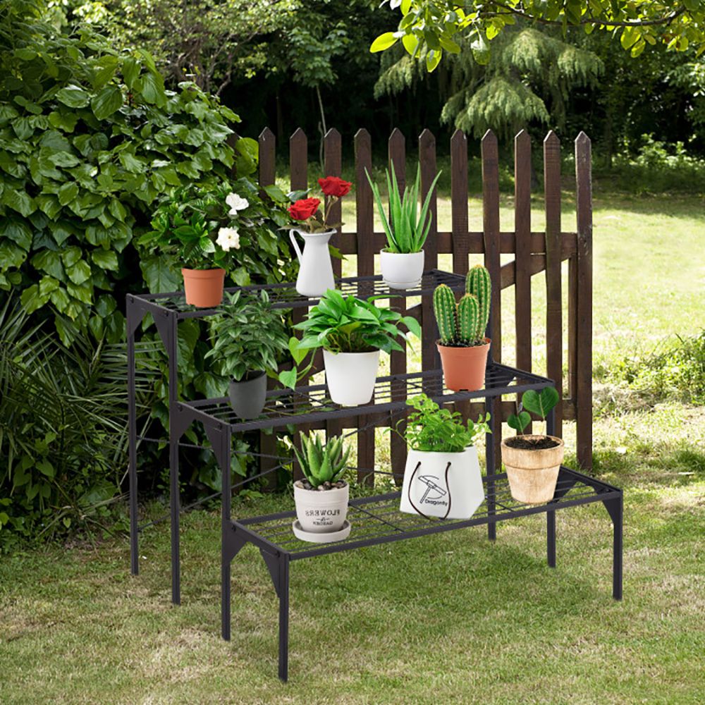 1PC Outdoor 3 Tier Metal Plant Stand with Heavy Duty Rack for Multiple Use