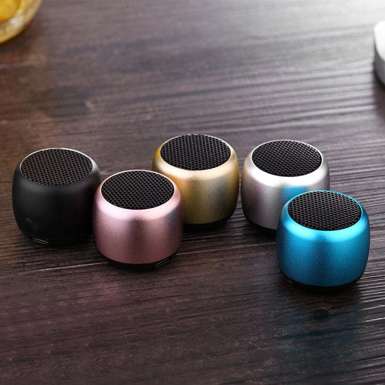 Mini Bluetooth speaker set of five in black, rose gold, gold, silver and blue