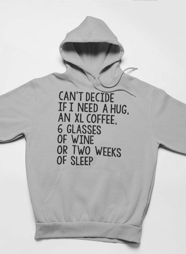 Light gray pullover hoodie with front quote graphic
