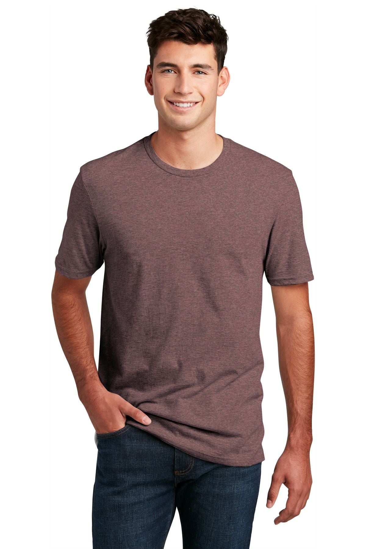 Brown heathered short-sleeve crewneck T-shirt with straight hem