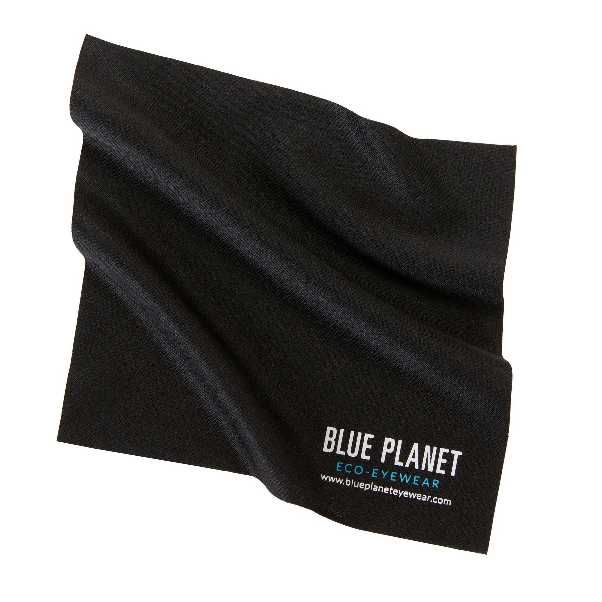 Black glasses pouch with Blue Planet logo and website text