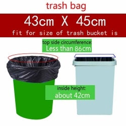 Black disposable trash bags, 43cm x 45cm, fit small bins, 100-count.