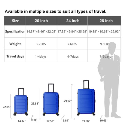 Luggage Sets ABS Hardshell 3pcs Luggage, Lightweight Durable Suitcase sets Spinner Wheels Suitcase 20''24''28'' (BLUE)