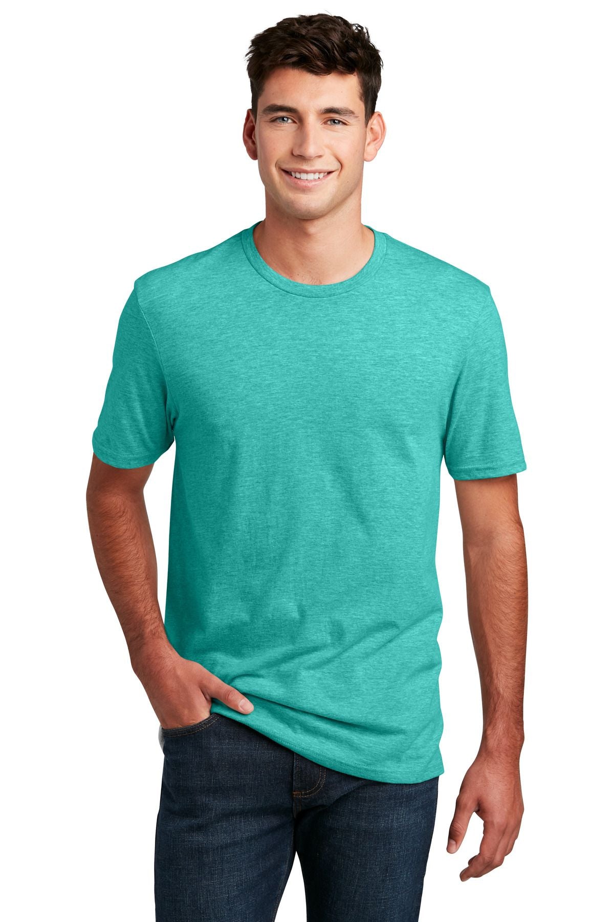 Men's heathered crew-neck CVC tee in turquoise