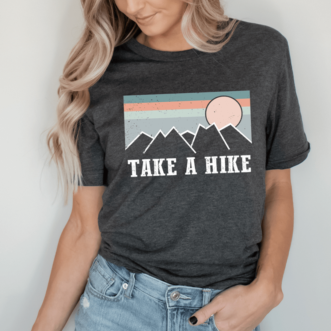 Take A Hike T-shirt, dark grey heather, crew neck short sleeve with front mountain graphic
