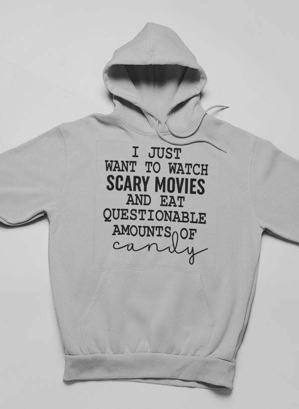 Light gray pullover hoodie with front quote graphic and kangaroo pocket