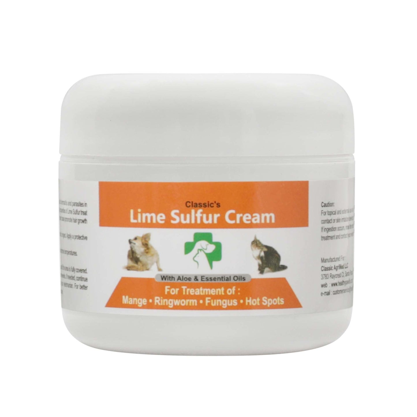 Lime Sulfur Cream jar with orange label and white lid