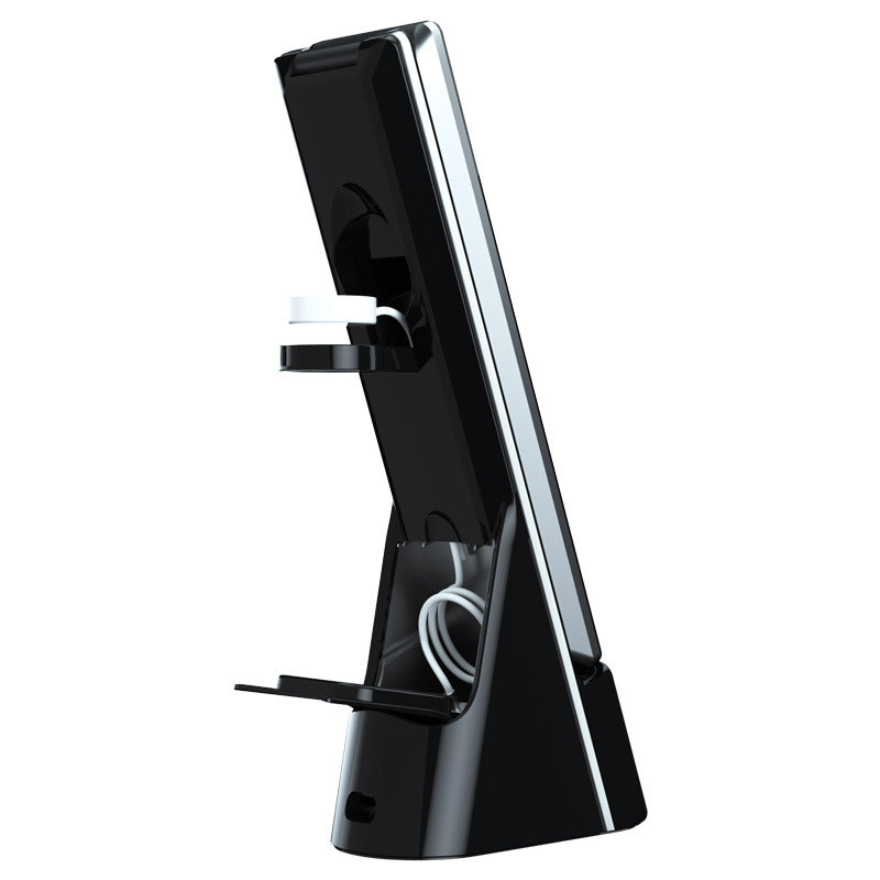 Folding LED table lamp with wireless charging base and side accessory holders