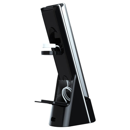 Folding LED table lamp with wireless charging base and side accessory holders