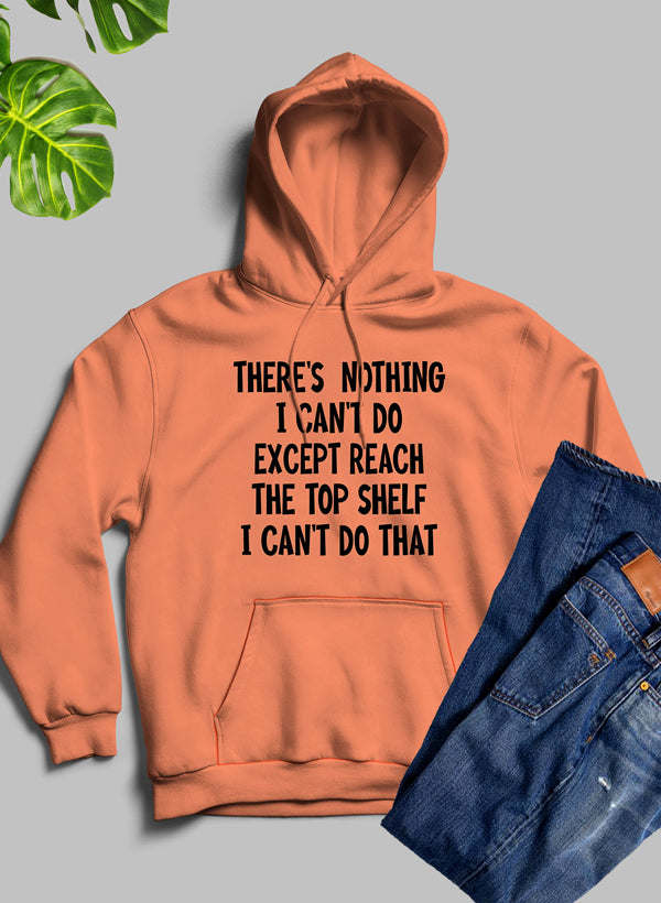 Orange hoodie with hood, front pouch pocket, and motivational slogan print on chest.