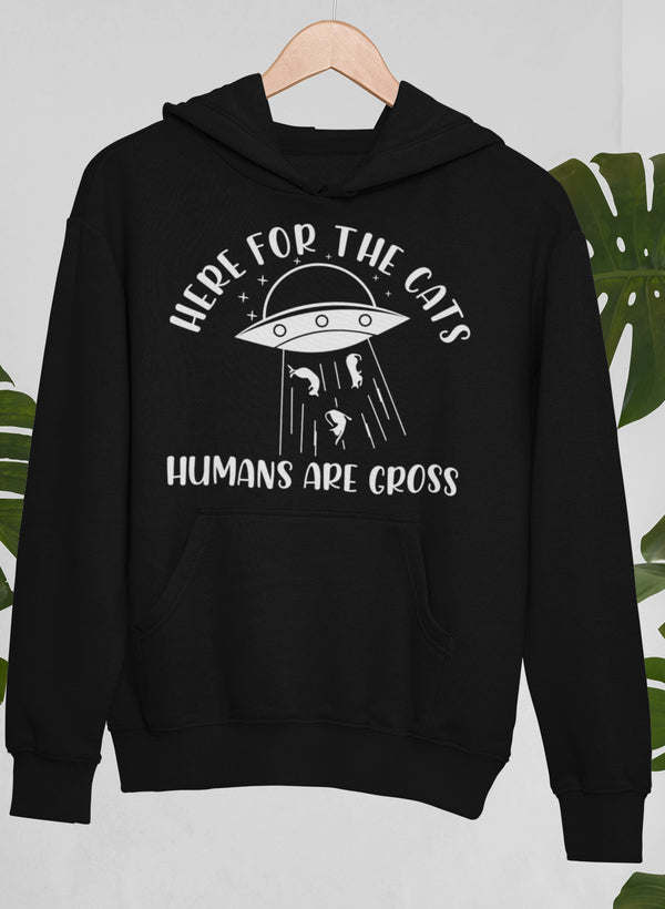 Black cats hoodie with front kangaroo pocket and white chest graphic