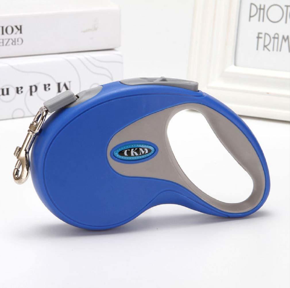 Retractable pet leash blue case with gray oval window and side carabiner clip