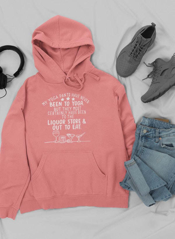 Mauve/pink pullover hoodie with drawstring hood, kangaroo pocket, printed front graphic