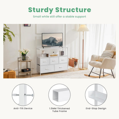 Dresser for Bedroom, Chest of Drawers, 5 Drawer Dresser, Closet Fabric Dresser with Metal Frame tv stand