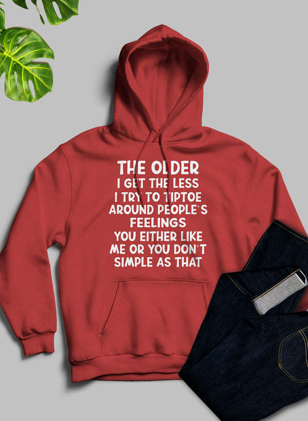 Maroon pullover hoodie with drawstring hood, front pouch pocket, and printed quote