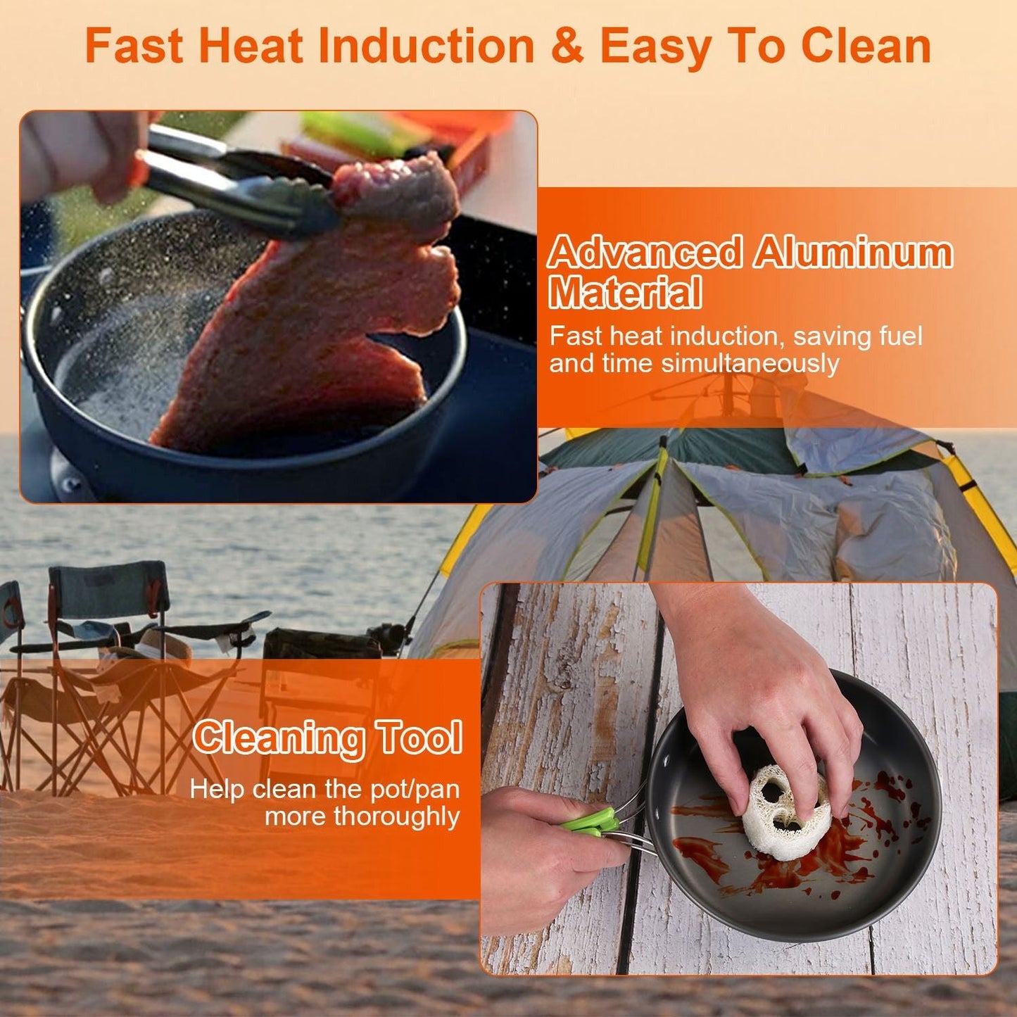 Camping Cooking Ware Set of 16Pcs Camping Stove Cookware Kit Aluminum Kettle with Bowls Knife Fork Spoon Carabiner Spatula Cutting Board for Hiking Picnic Outdoor