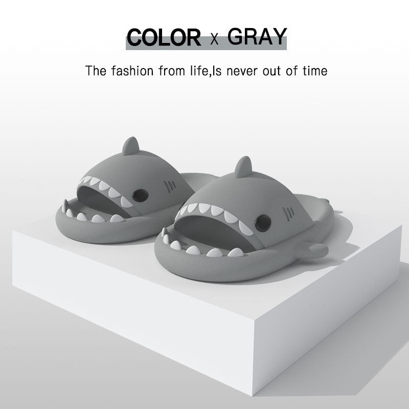 Shark-shaped EVA slide sandals, gray with white tooth trim