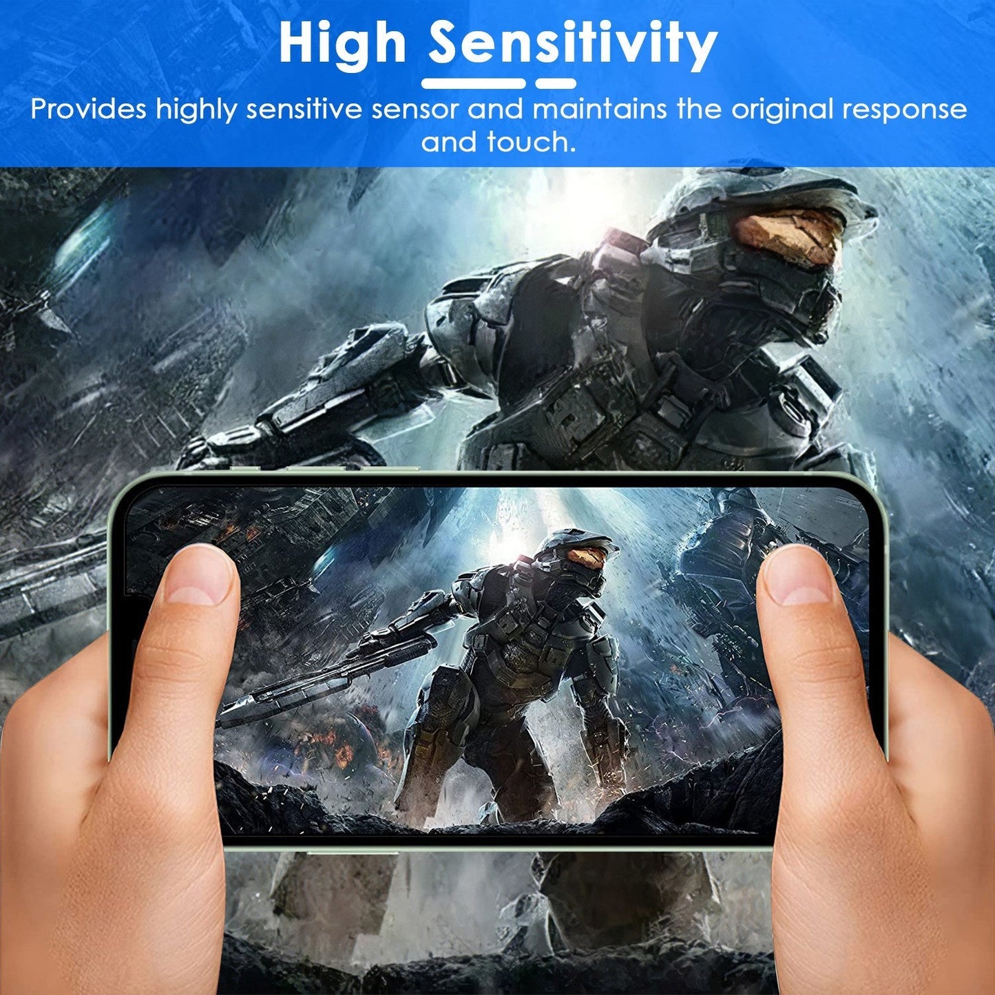 Tempered glass screen protector for touchscreen sensitivity, applied on smartphone display
