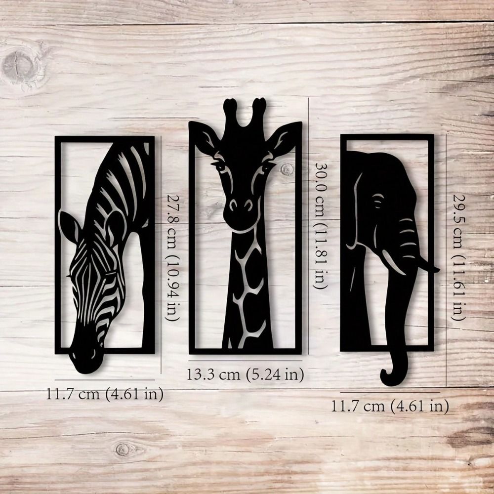 CIFbuy Metal Baked Paint African Animal 3-Piece Wall Art Set Zebra Giraffe Elephant Home Decor (TikTok, temu pickup)