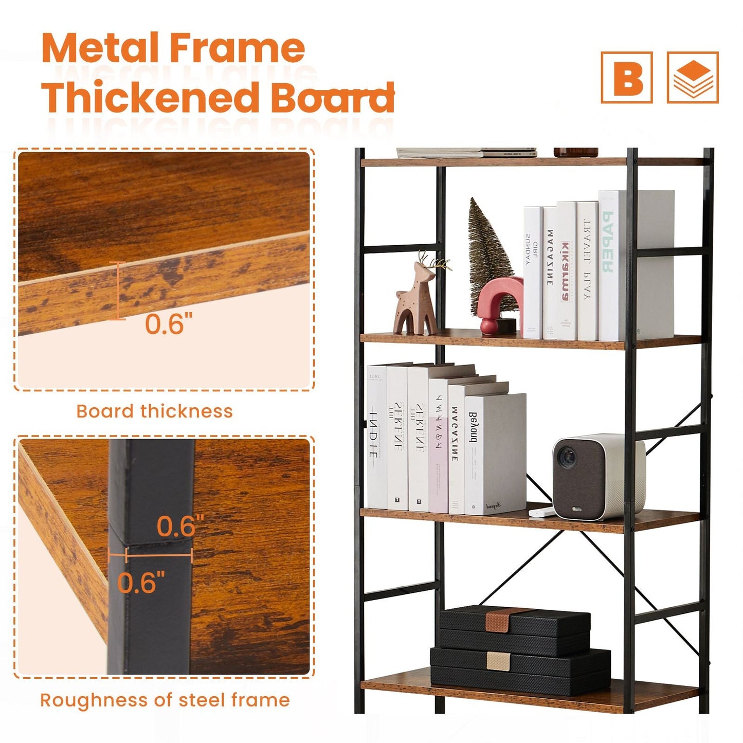 5 Tiers Bookshelf, Classically Modern Book Shelf, Book Rack, Storage Rack Shelves in Living Room/Home/Office