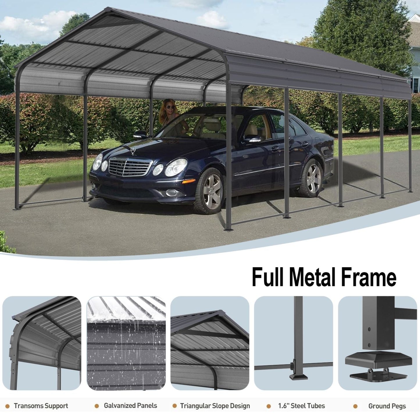 supply Video NEW Metal Carport 12 ×20 FT Heavy Duty with Galvanized Steel Roof, Metal Garage Canopy with Galvanized Steel Roof & Frame, Car Tent Outdoor Storage Shed for Car, Boats and Truck, Gray