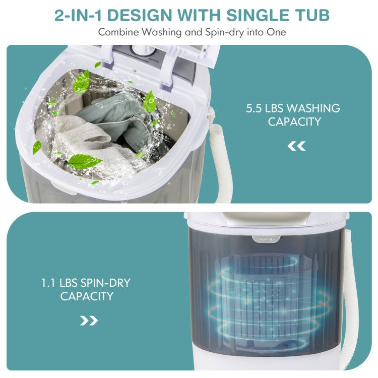 Portable Mini Washing Machine Semi-Automatic Washer and Spinner Combo with Single Tub