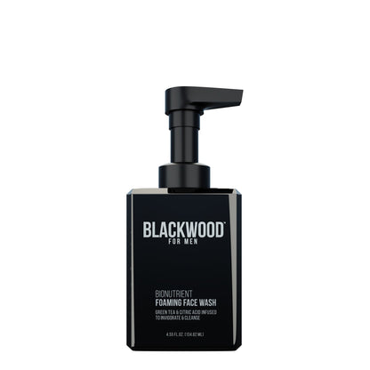 Blackwood for Men foaming face wash bottle with pump, black front view