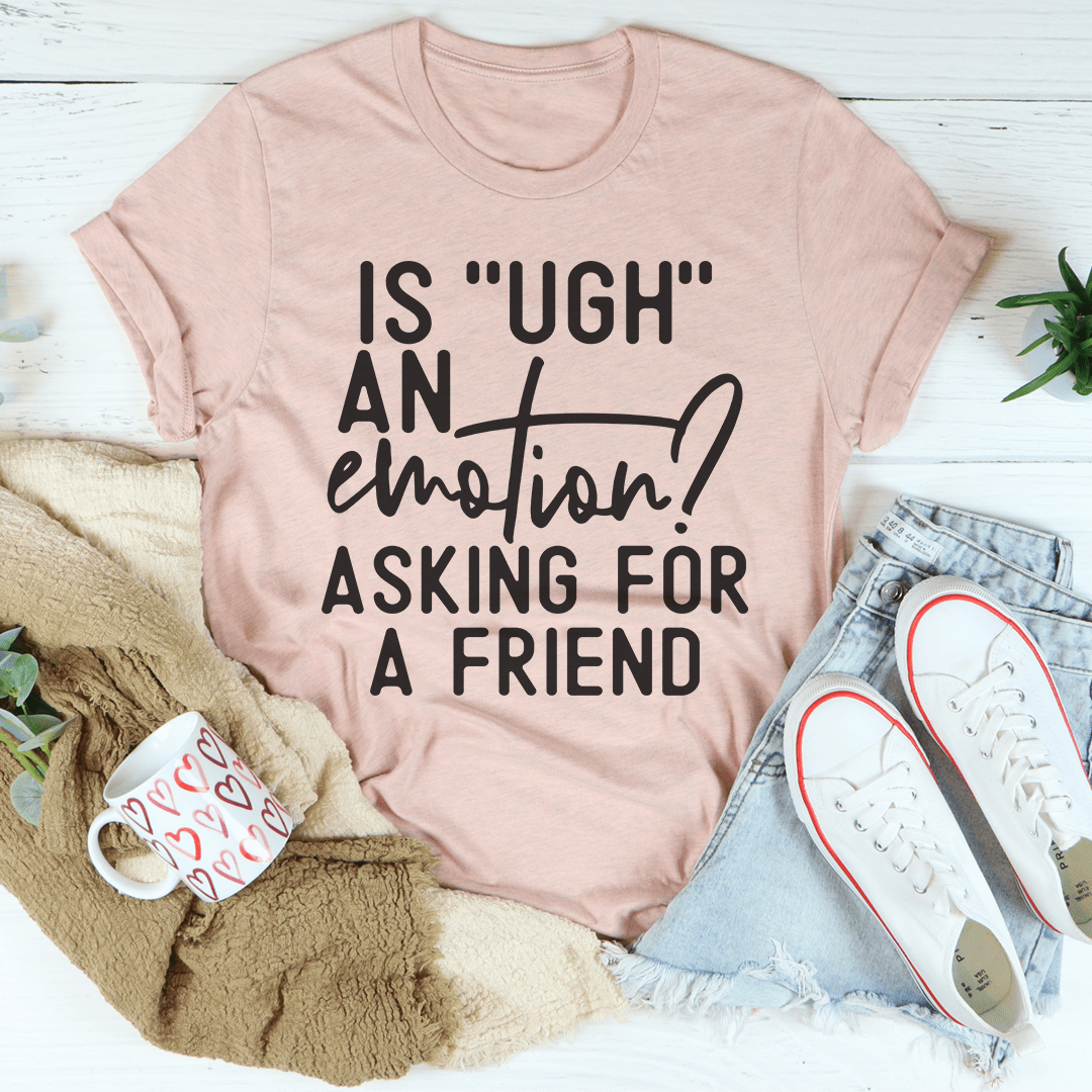 Mauve short-sleeve T-shirt with 'Is UGH' front graphic text