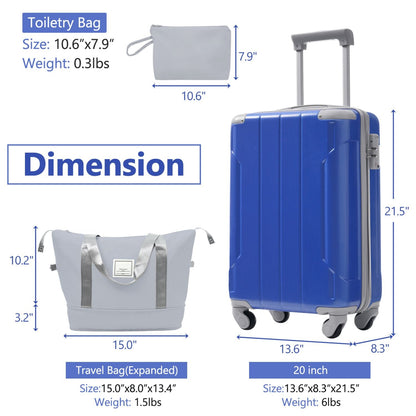 20 Inch Carry On Luggage Set 3 Piece with Spinner Wheels, Lightweight Hardshell ABS Suitcase for Weedend Getaways, Business Travel
