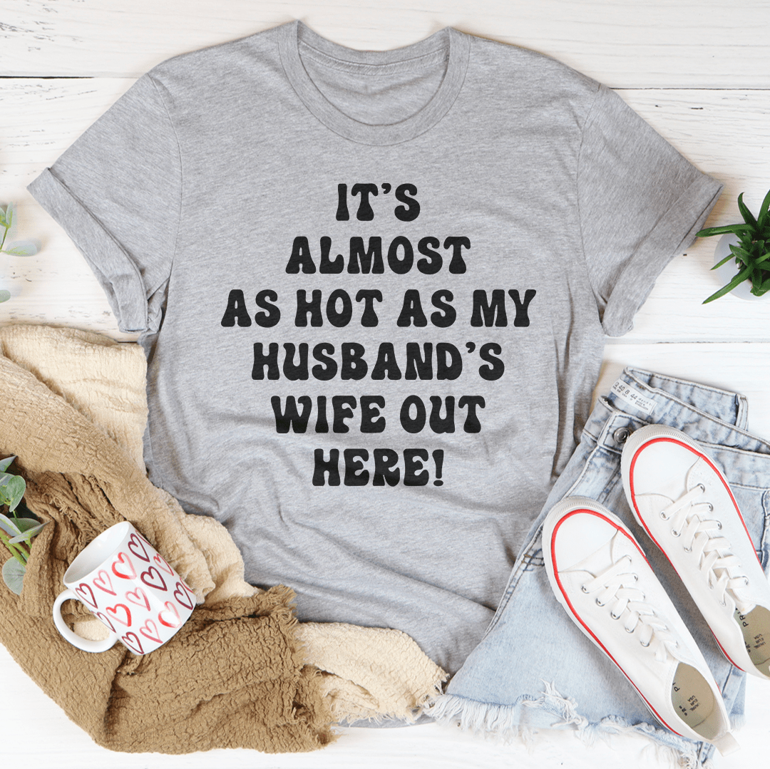 Heather gray crew-neck t-shirt with bold black slogan graphic, short sleeves
