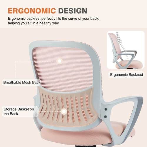 Office Mid Back Ergonomic Mesh Computer Desk Larger Seat Executive Height Adjustable Swivel Task Chair with Lumbar Support