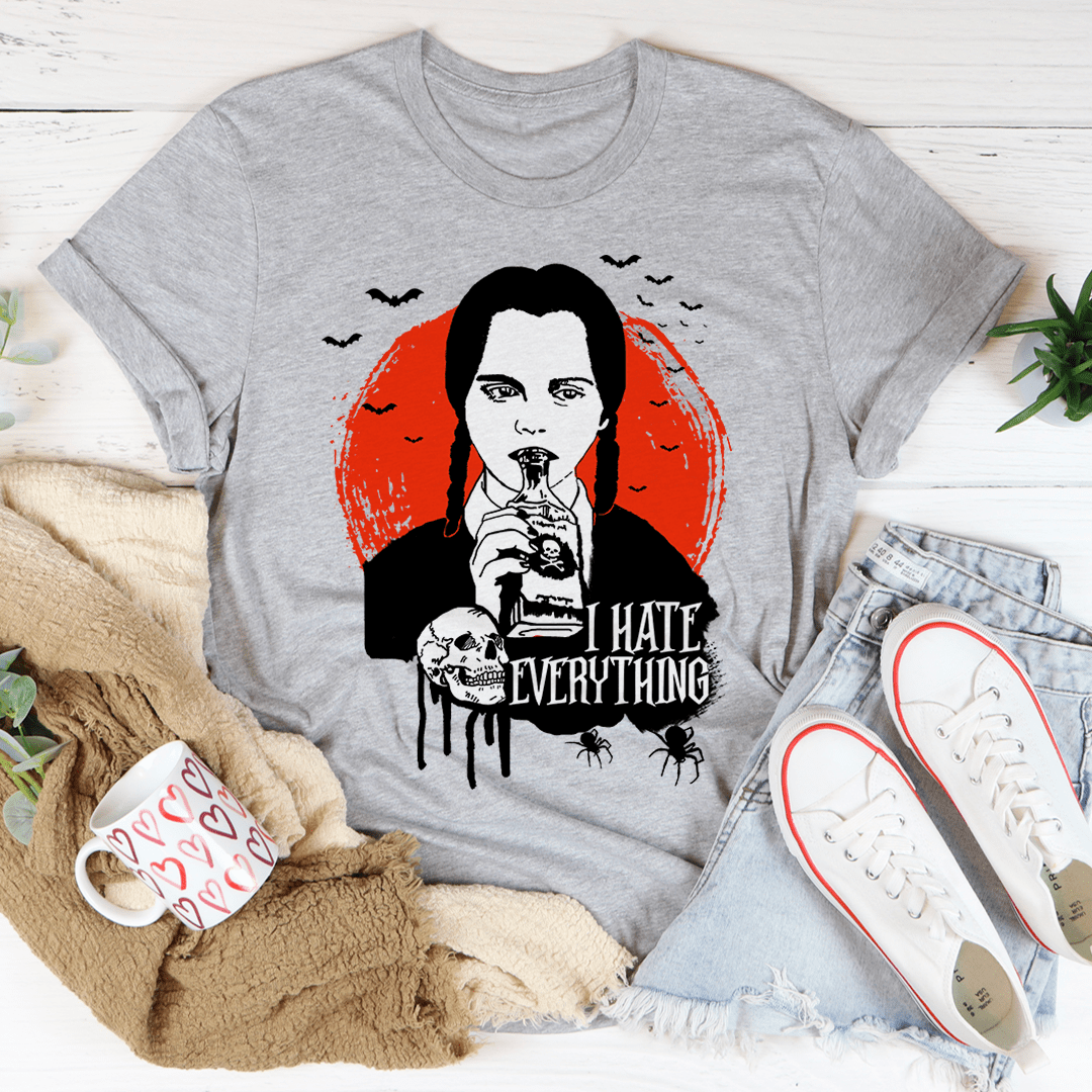 Medium gray graphic T-shirt with red-and-black portrait front print