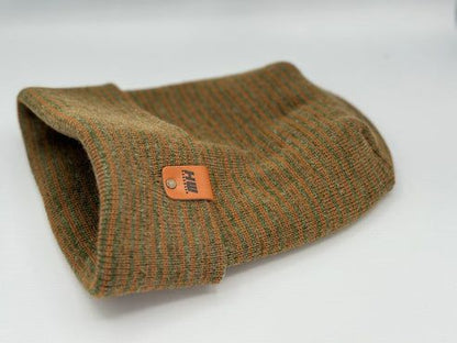 Modern Theta Stitch Contrast Cuffed Beanie (Patent Pending Design)-Green/Brown, Made in USA