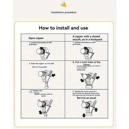 No sew zipper repair kit how-to install and use diagram chart