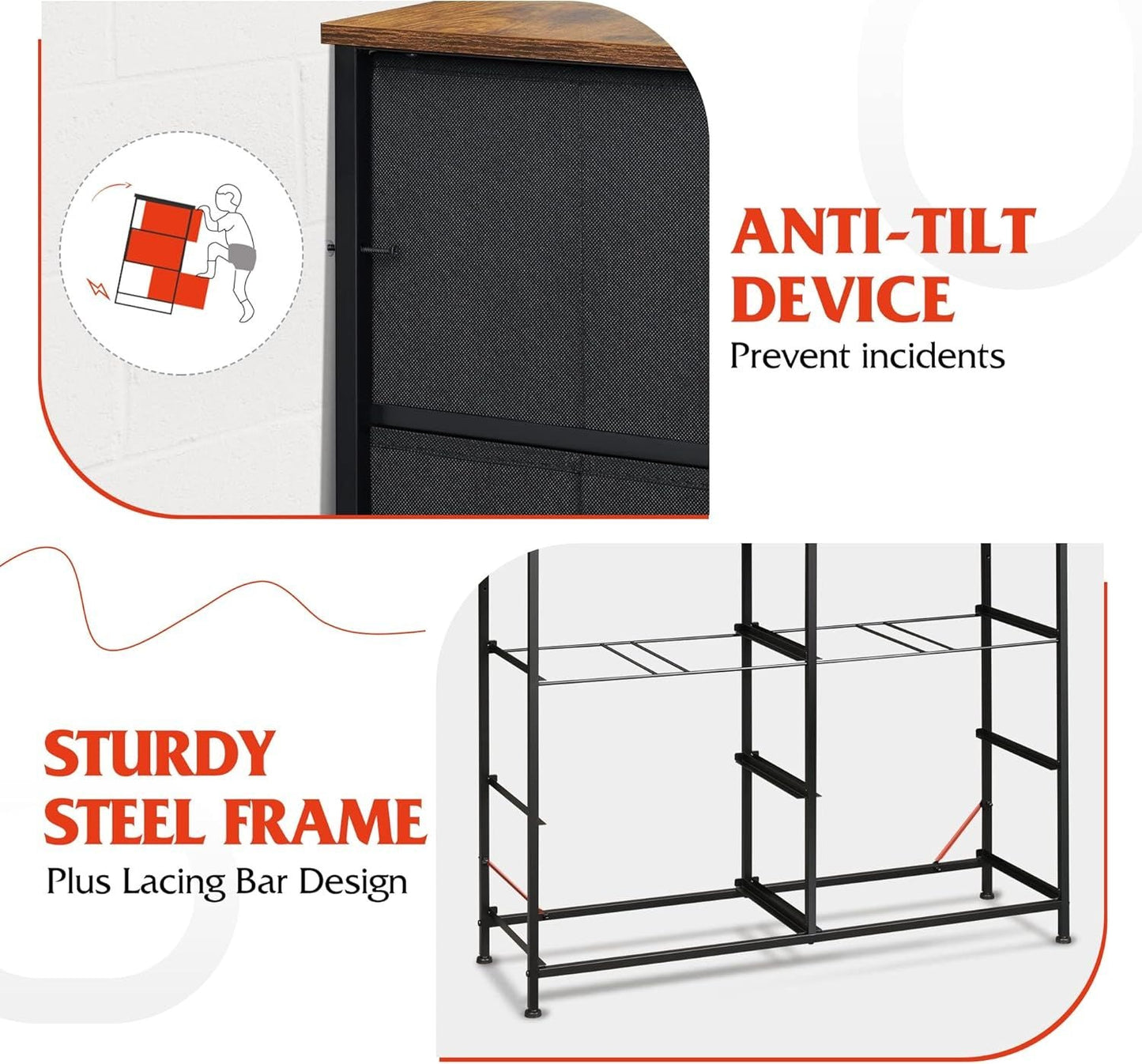 Dresser for Bedroom with 8 Drawers, Wide Fabric Dresser for Storage and Organization, Chest of Drawers, Dressers for Living Room, Closet, Hallway, Dark Grey