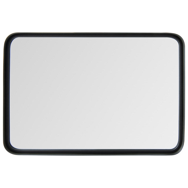 Rectangular wall mount bathroom mirror with black steel frame, smooth edges