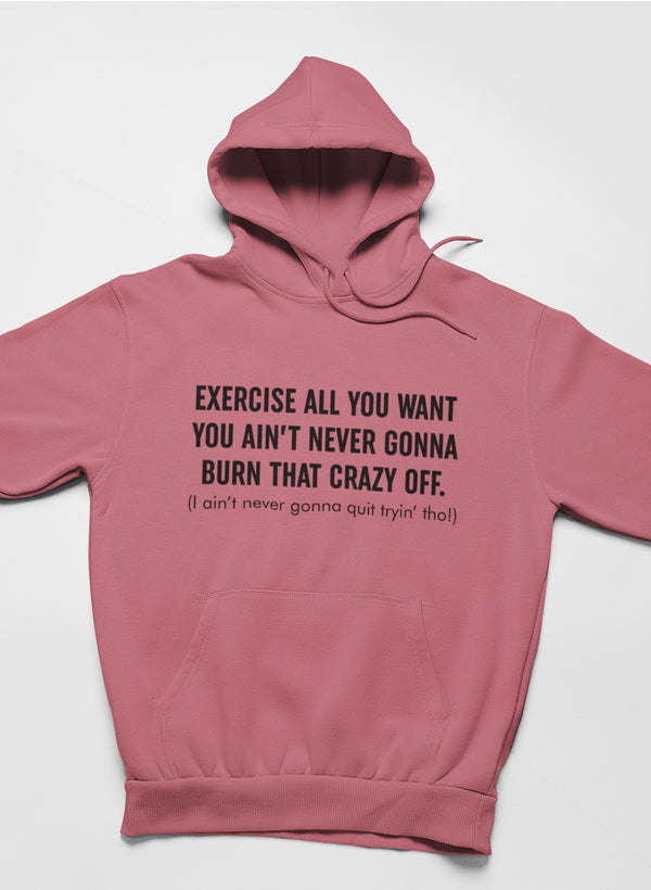 Mauve pullover hoodie with front slogan print and kangaroo pocket