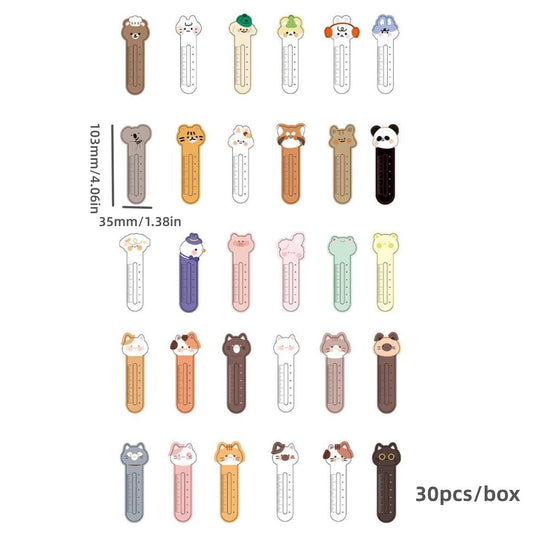 Cartoon animal ruler bookmarks set, multiple styles with printed measurement markings