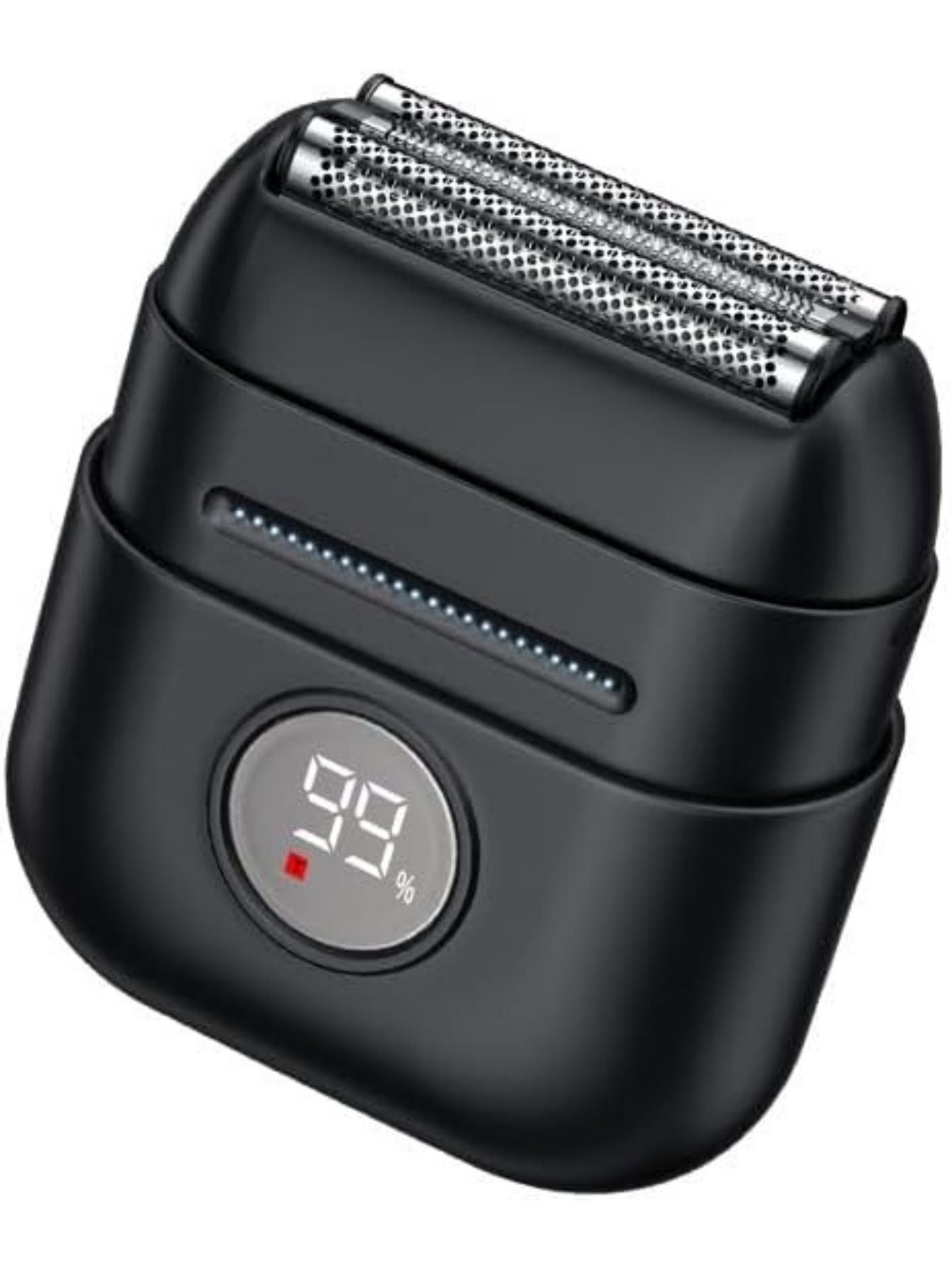 Men’s black electric foil shaver with front LED battery display