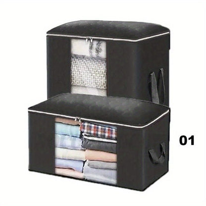 1pc Large Capacity Clothes Storage Bag Organizer With Reinforced Handle Thick Fabric For Comforters, Blankets, Bedding, Foldable With Sturdy Zipper, Clear Window