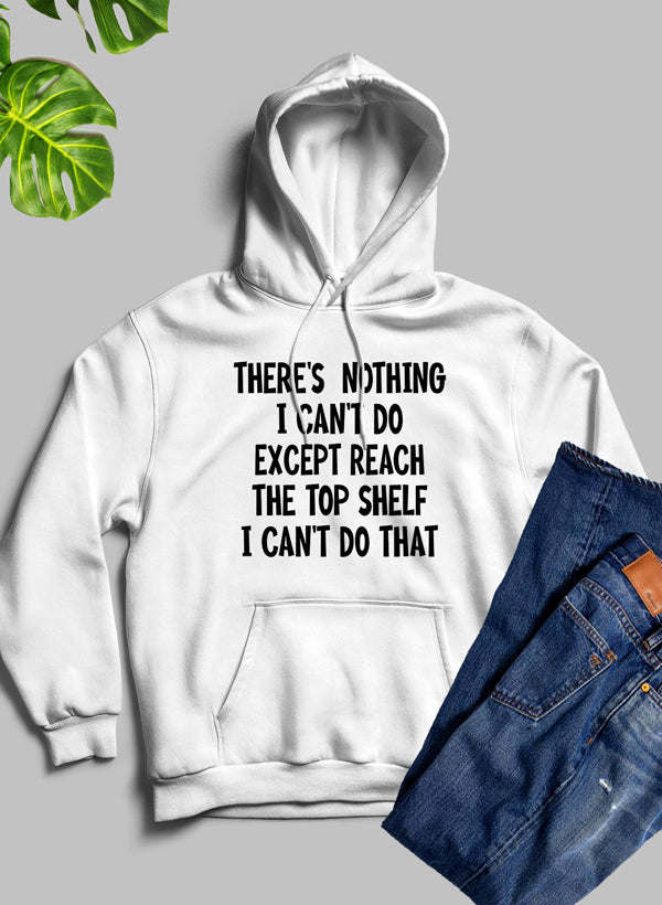 White hoodie with front quote graphic and kangaroo pocket