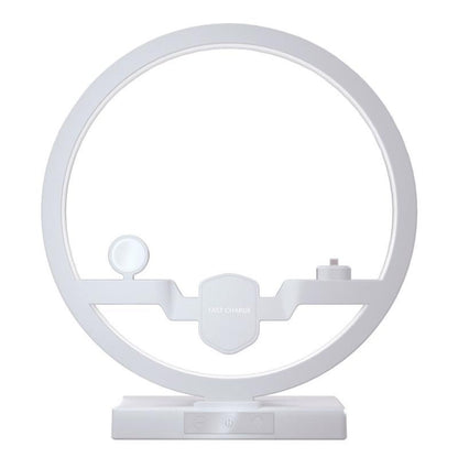 White wireless charger stand ring with watch cradle and central charging base