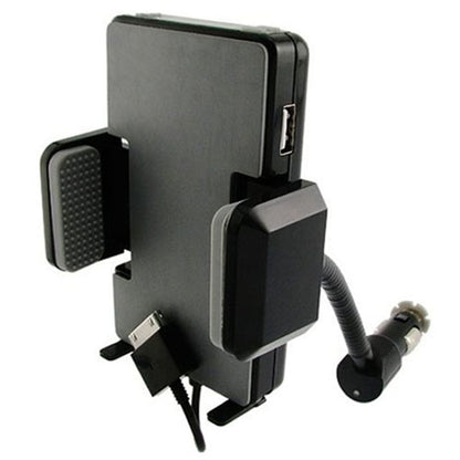 Black car phone charger stand with USB adapter and flexible gooseneck mount
