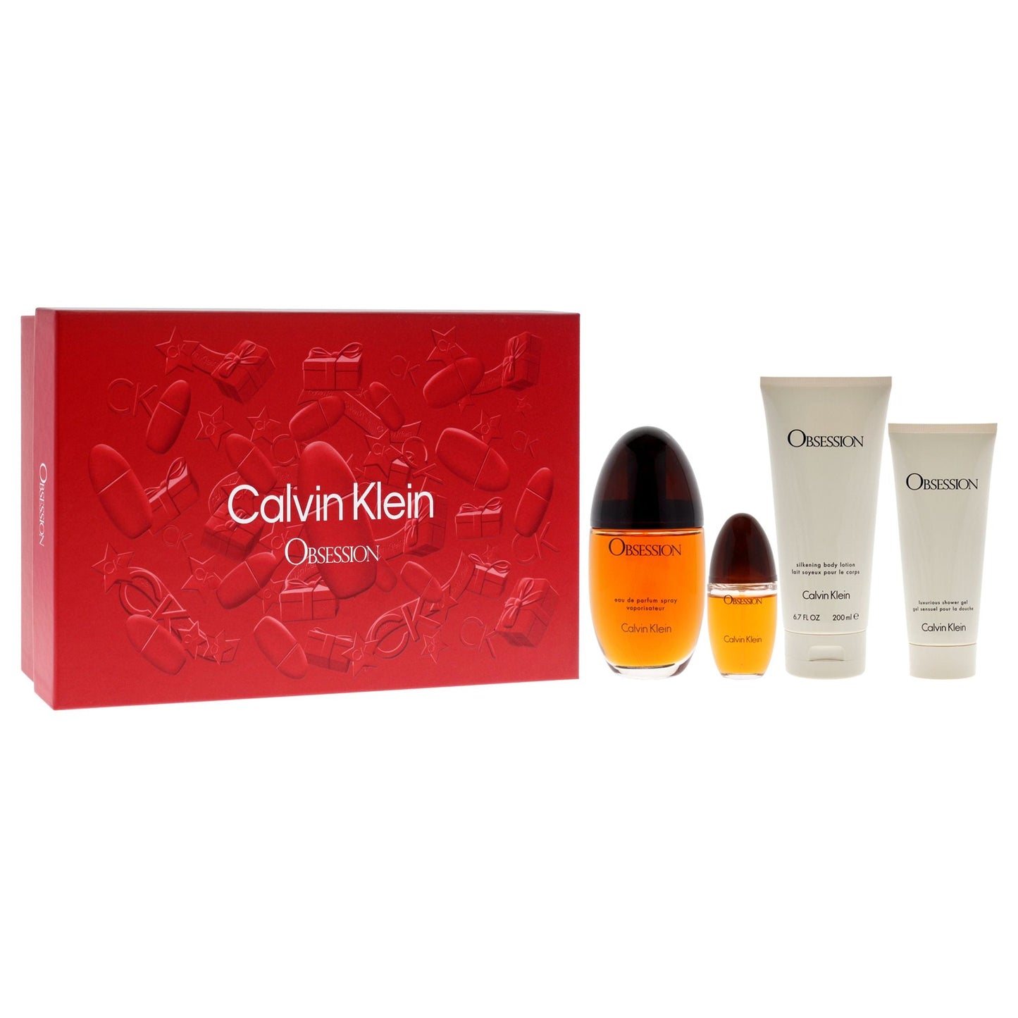 Obsession by Calvin Klein for Women - 4 Pc Gift Set 3.3oz EDP Spray, 0.5oz EDP Spray, 3.4oz Shower Gel, 6.7oz Body Lotion