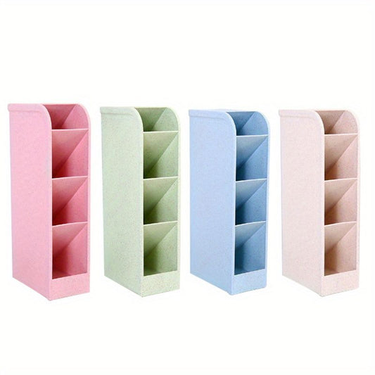 Set of 4 frosted pen/pencil holders with diagonal multi-compartments in pink, green, blue, beige