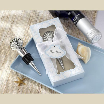 Seashell wine stopper with silver shell topper and black rubber base